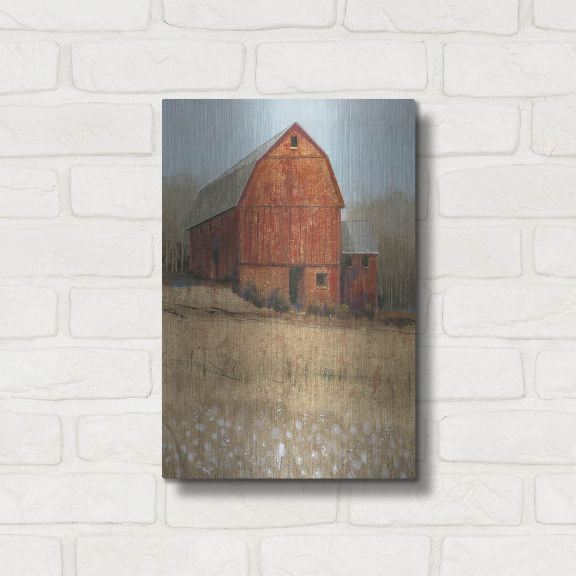 Luxe Metal Art 'Red Barn View I' by Tim O'Toole, Metal Wall Art,12x16