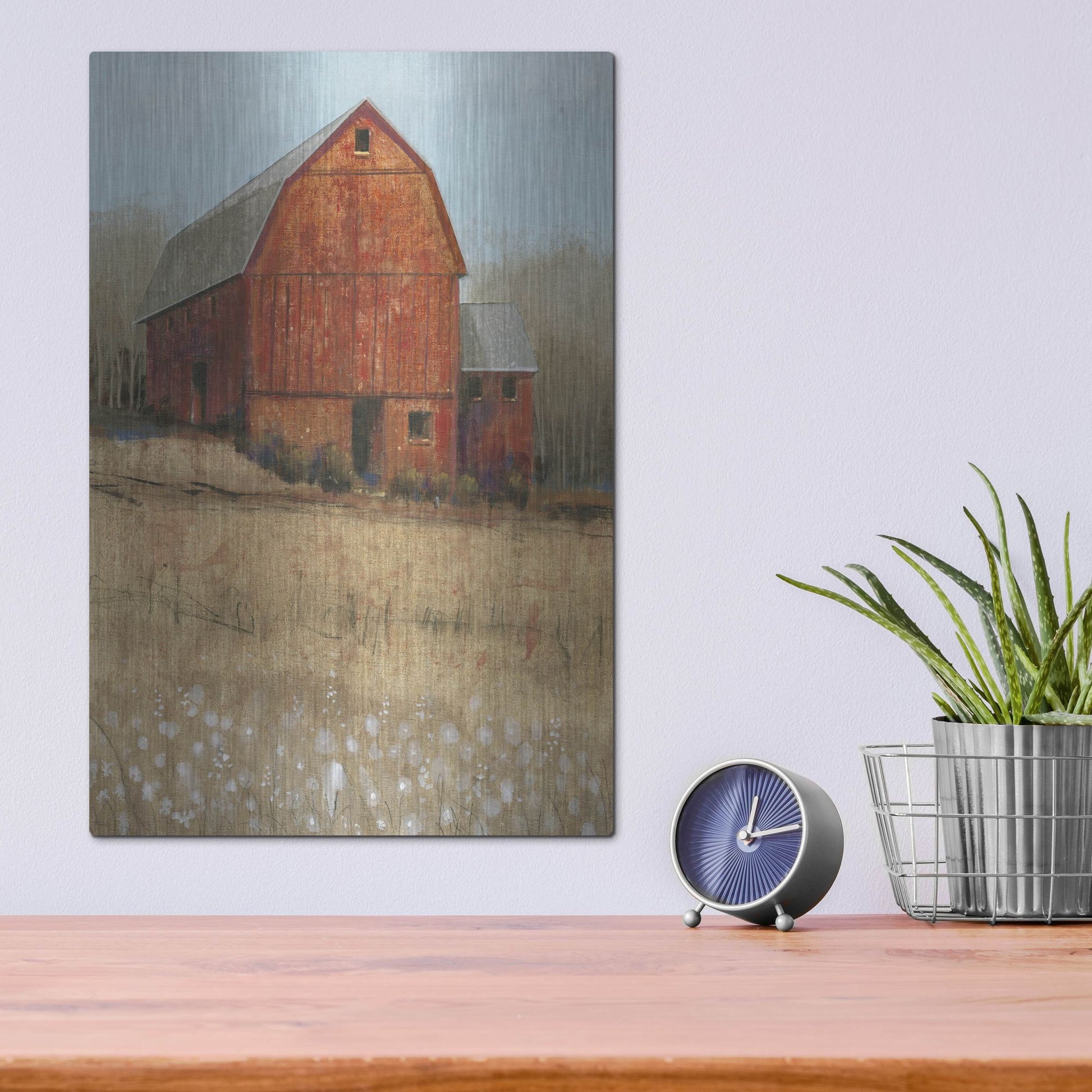 Luxe Metal Art 'Red Barn View I' by Tim O'Toole, Metal Wall Art,12x16