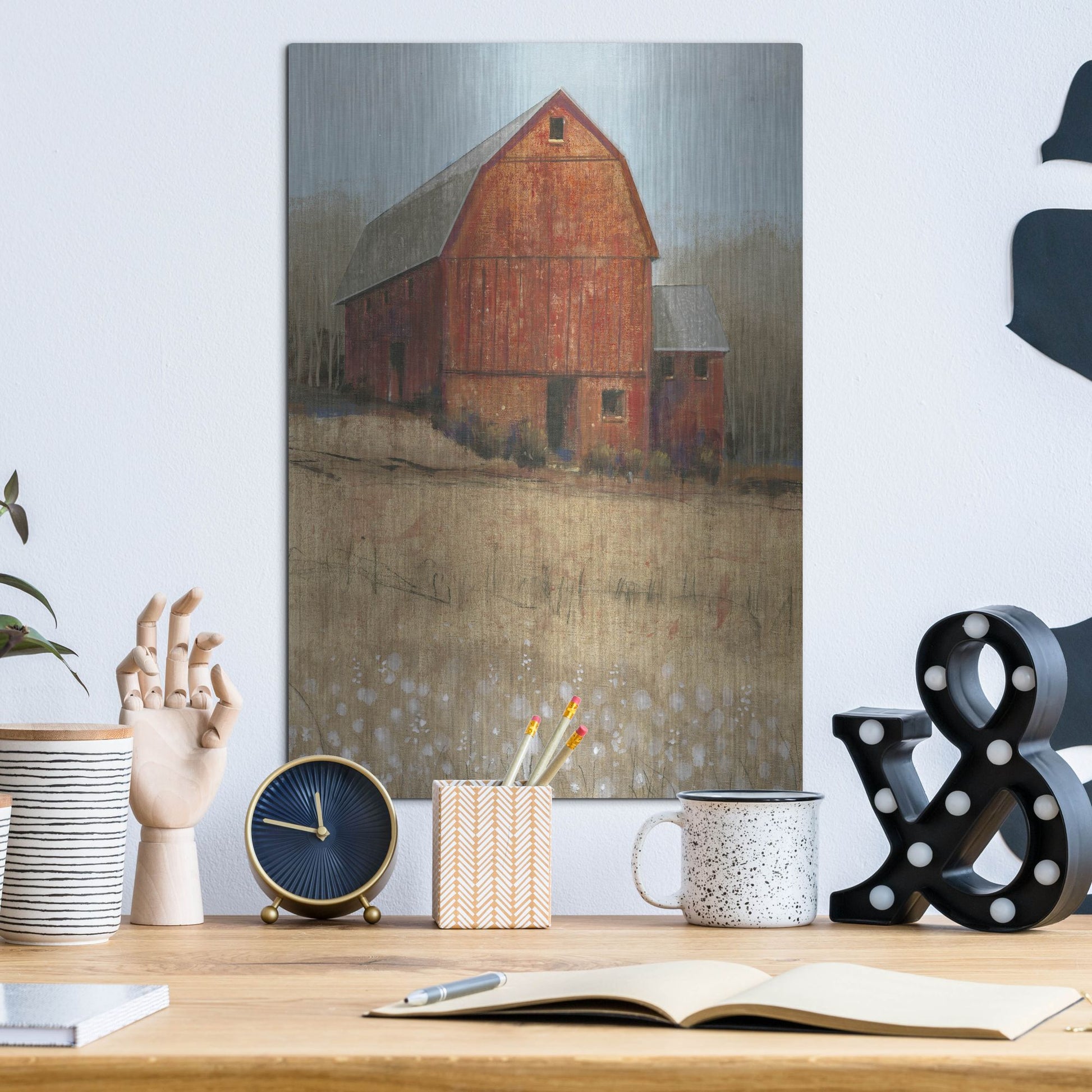 Luxe Metal Art 'Red Barn View I' by Tim O'Toole, Metal Wall Art,12x16