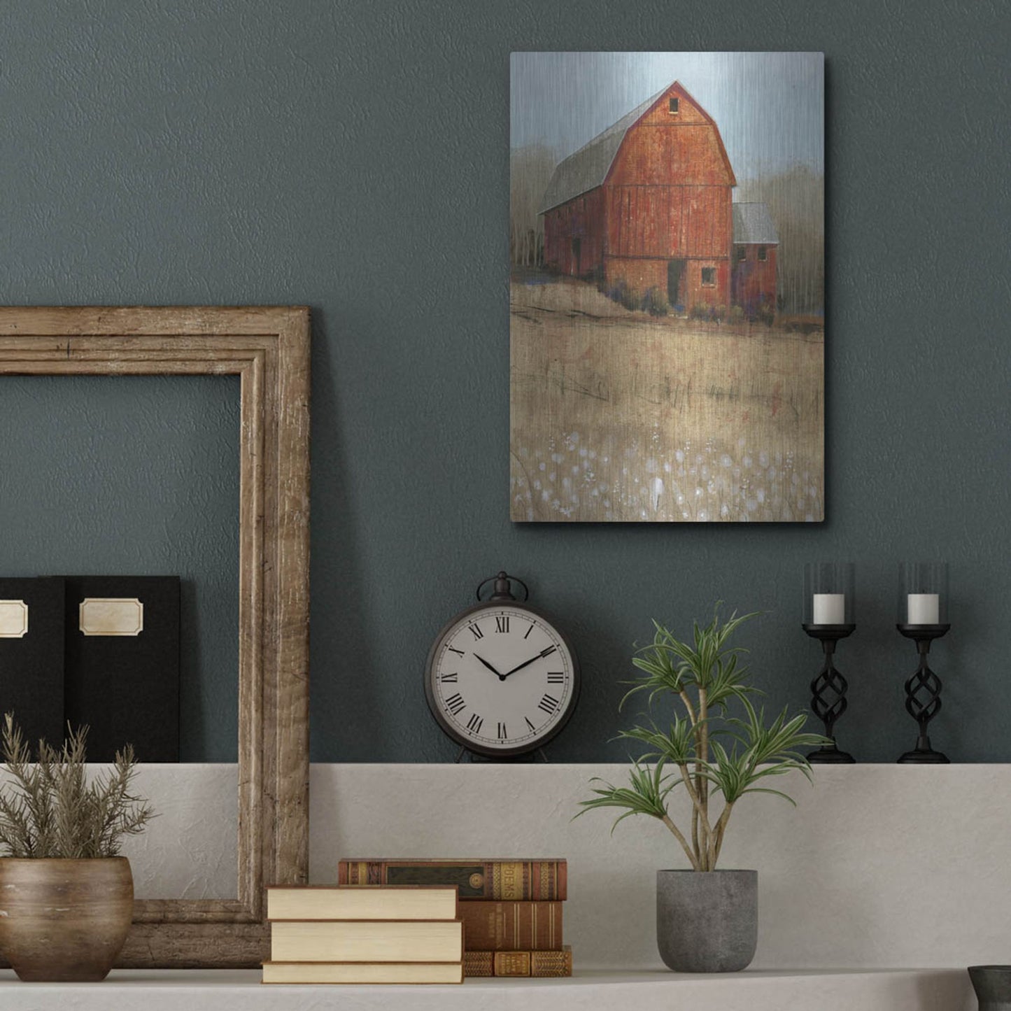 Luxe Metal Art 'Red Barn View I' by Tim O'Toole, Metal Wall Art,12x16
