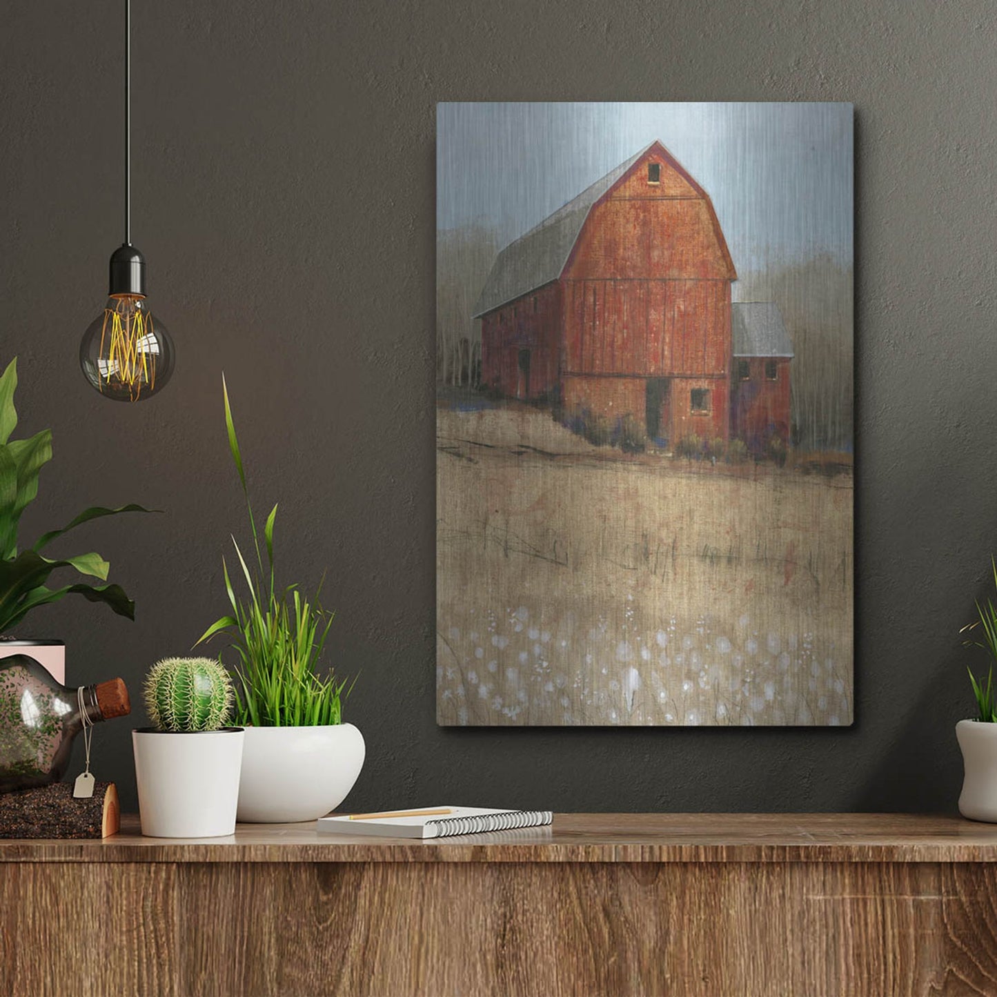 Luxe Metal Art 'Red Barn View I' by Tim O'Toole, Metal Wall Art,12x16