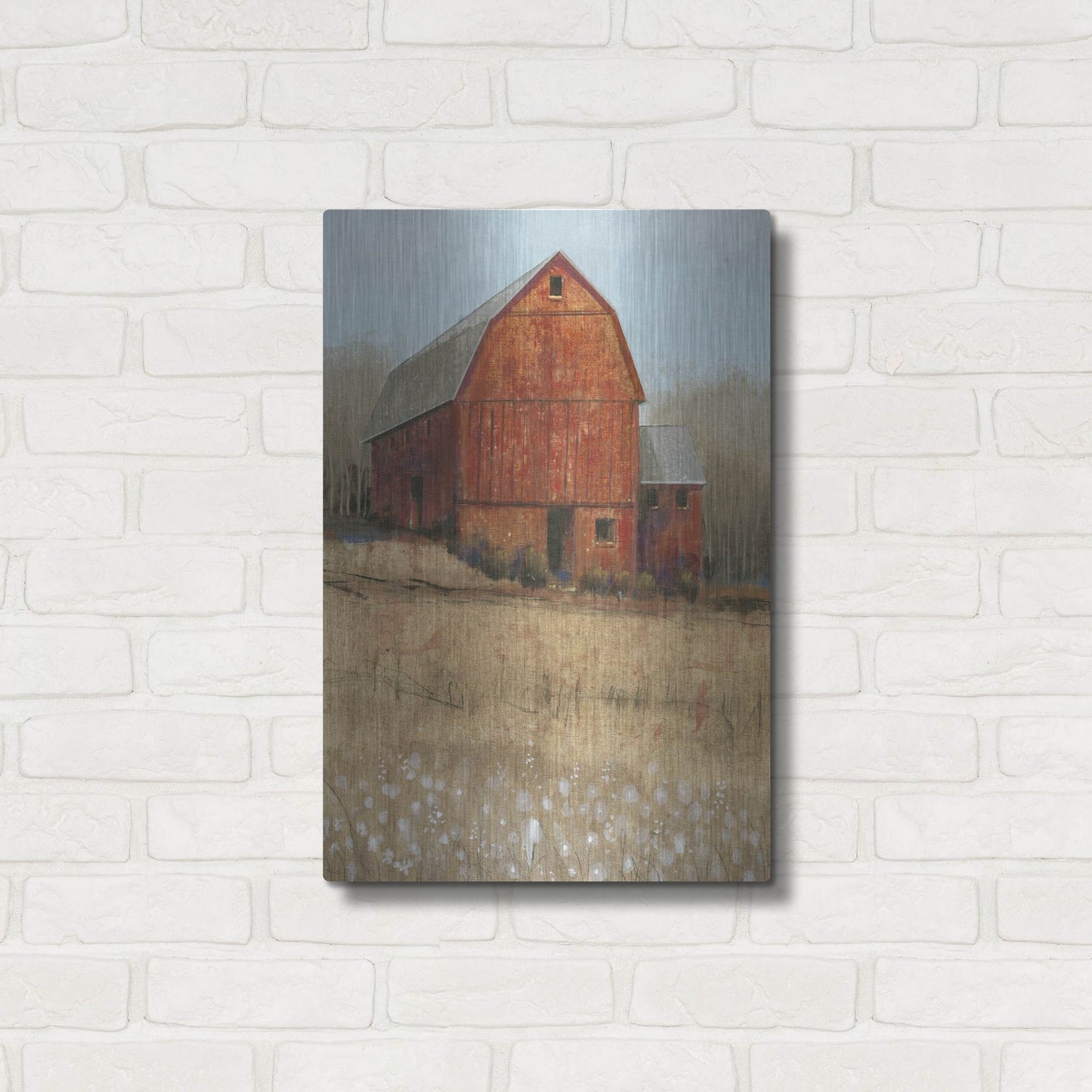 Luxe Metal Art 'Red Barn View I' by Tim O'Toole, Metal Wall Art,16x24