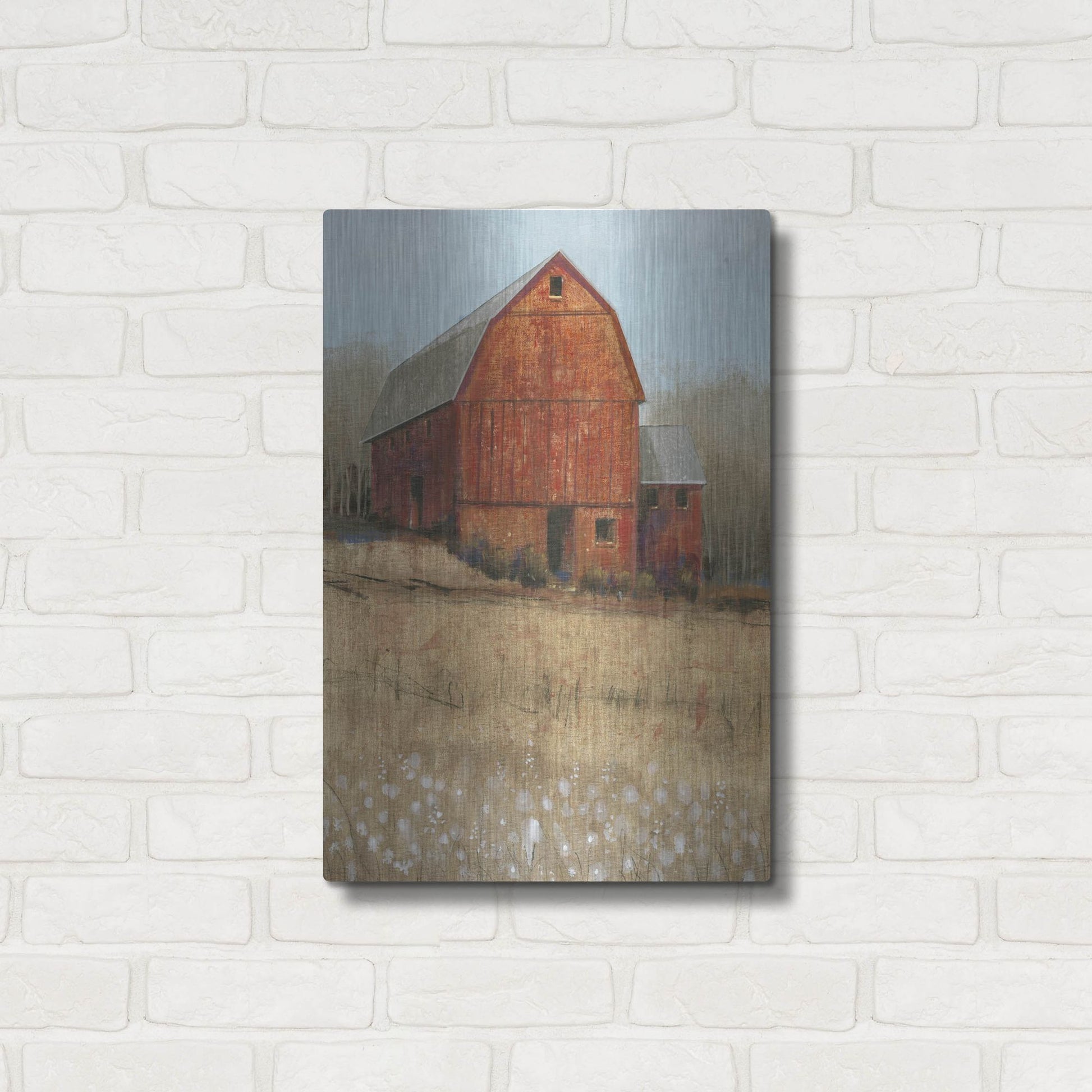 Luxe Metal Art 'Red Barn View I' by Tim O'Toole, Metal Wall Art,16x24