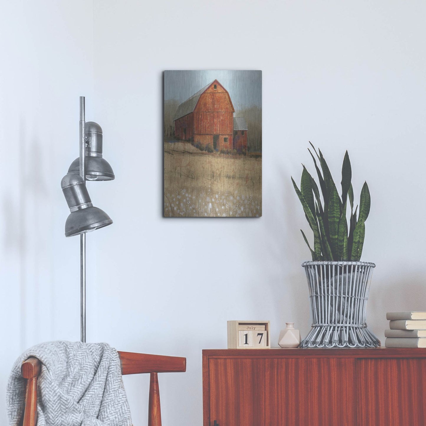 Luxe Metal Art 'Red Barn View I' by Tim O'Toole, Metal Wall Art,16x24