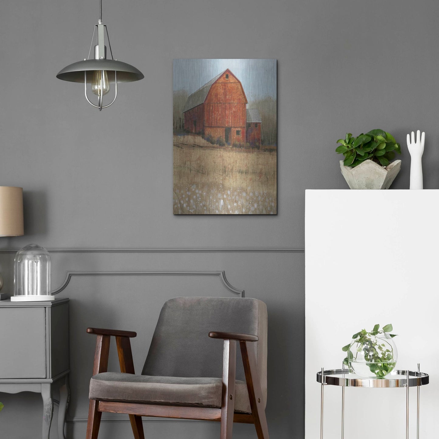 Luxe Metal Art 'Red Barn View I' by Tim O'Toole, Metal Wall Art,16x24