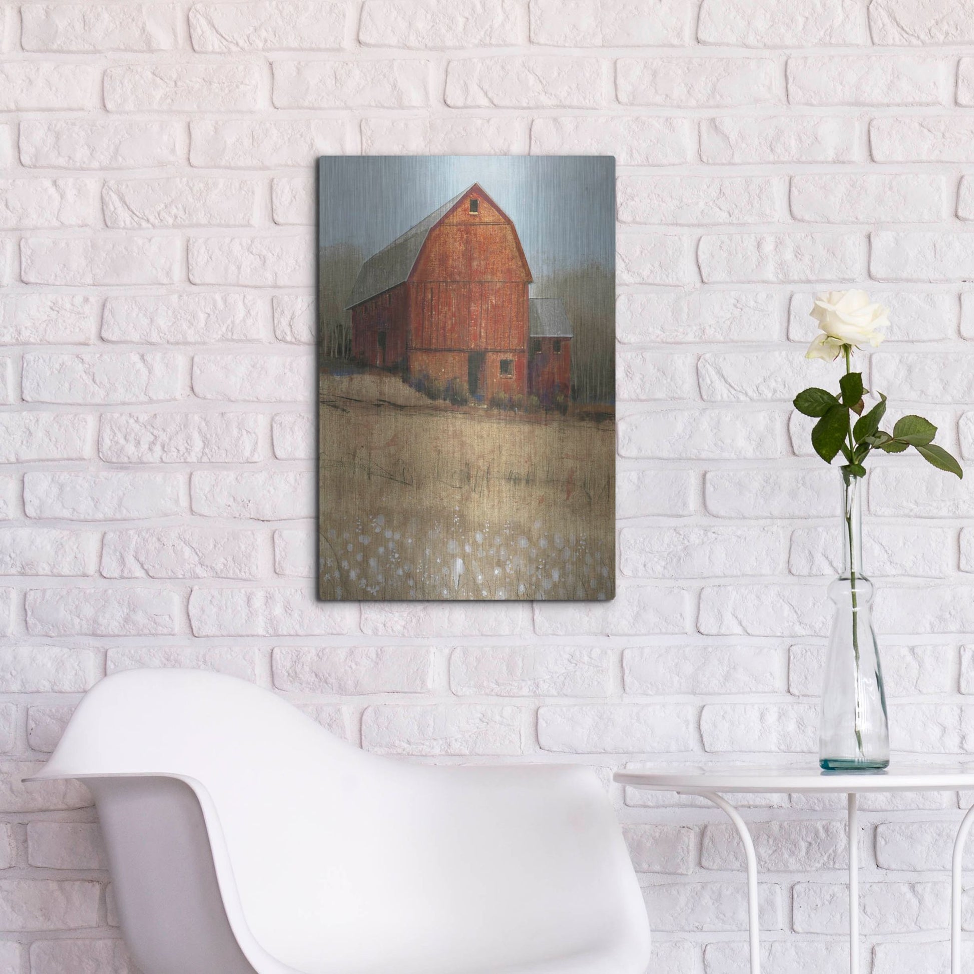 Luxe Metal Art 'Red Barn View I' by Tim O'Toole, Metal Wall Art,16x24