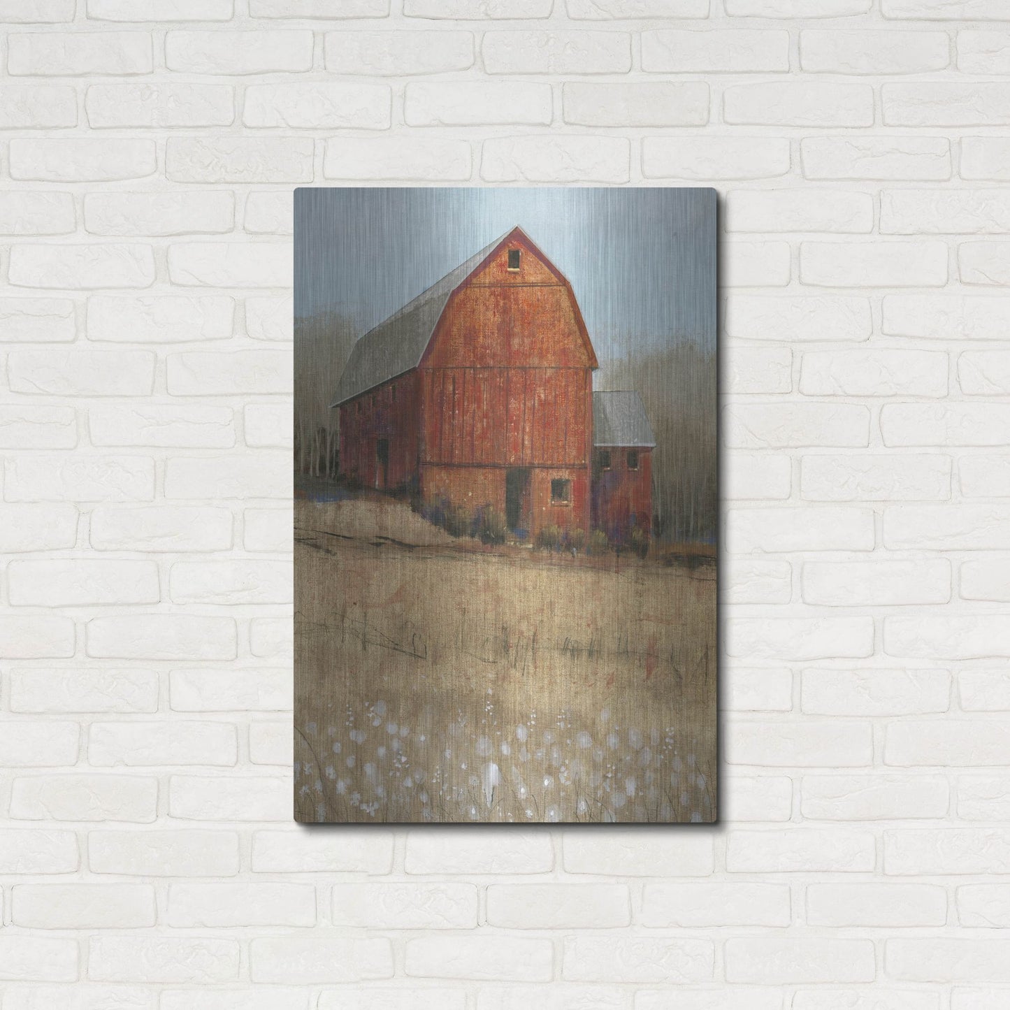 Luxe Metal Art 'Red Barn View I' by Tim O'Toole, Metal Wall Art,24x36
