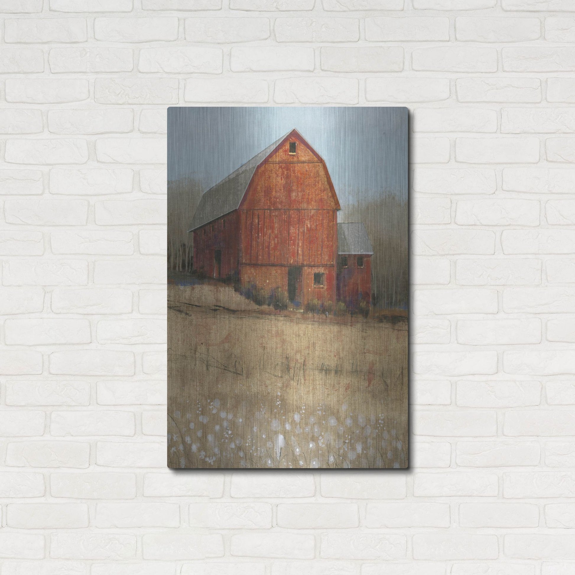 Luxe Metal Art 'Red Barn View I' by Tim O'Toole, Metal Wall Art,24x36