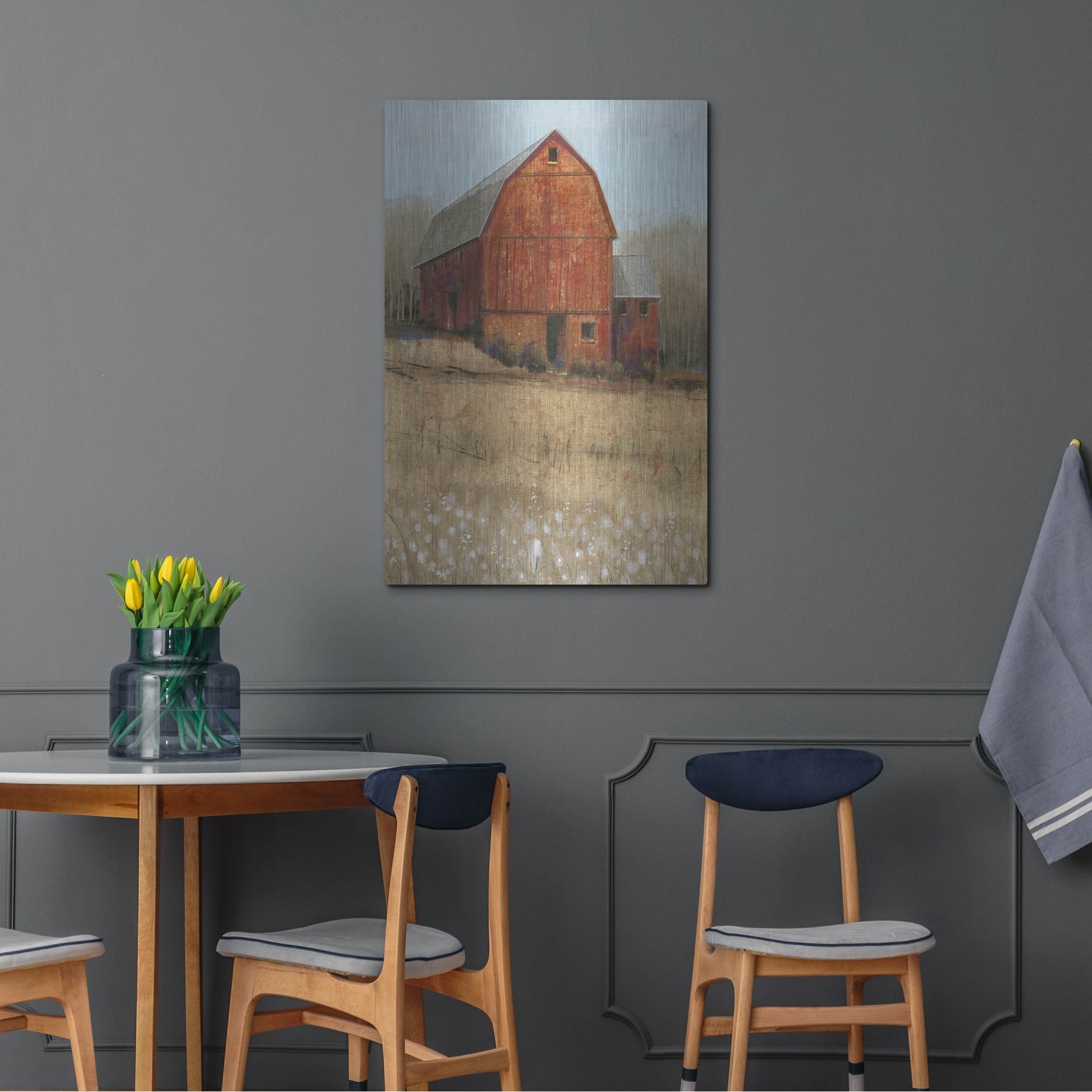 Luxe Metal Art 'Red Barn View I' by Tim O'Toole, Metal Wall Art,24x36
