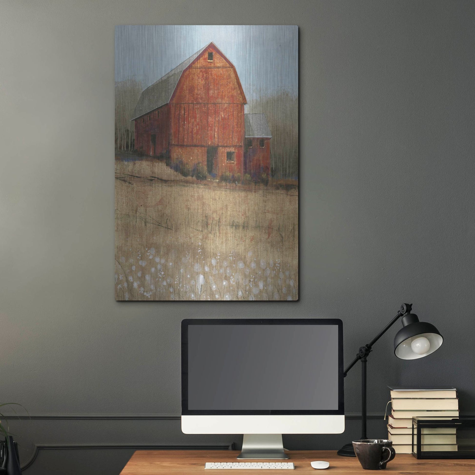 Luxe Metal Art 'Red Barn View I' by Tim O'Toole, Metal Wall Art,24x36