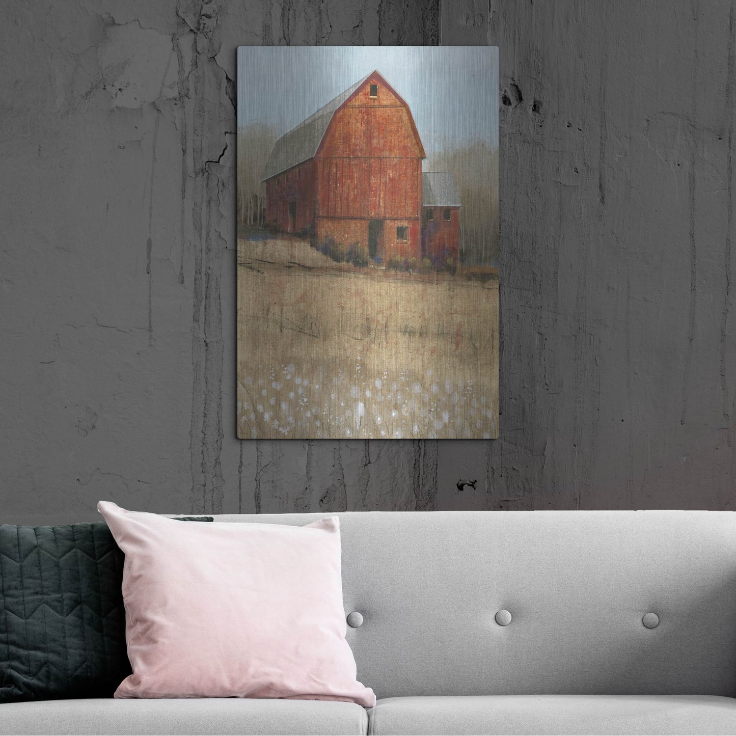 Luxe Metal Art 'Red Barn View I' by Tim O'Toole, Metal Wall Art,24x36
