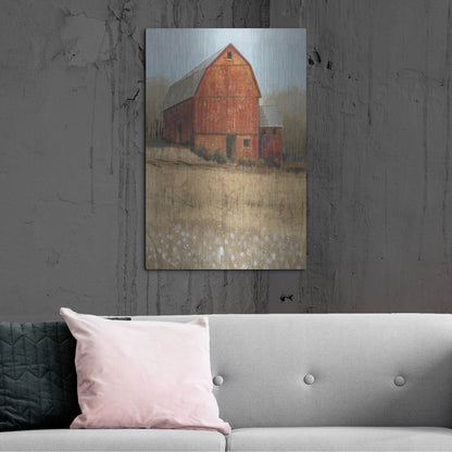 Luxe Metal Art 'Red Barn View I' by Tim O'Toole, Metal Wall Art,24x36