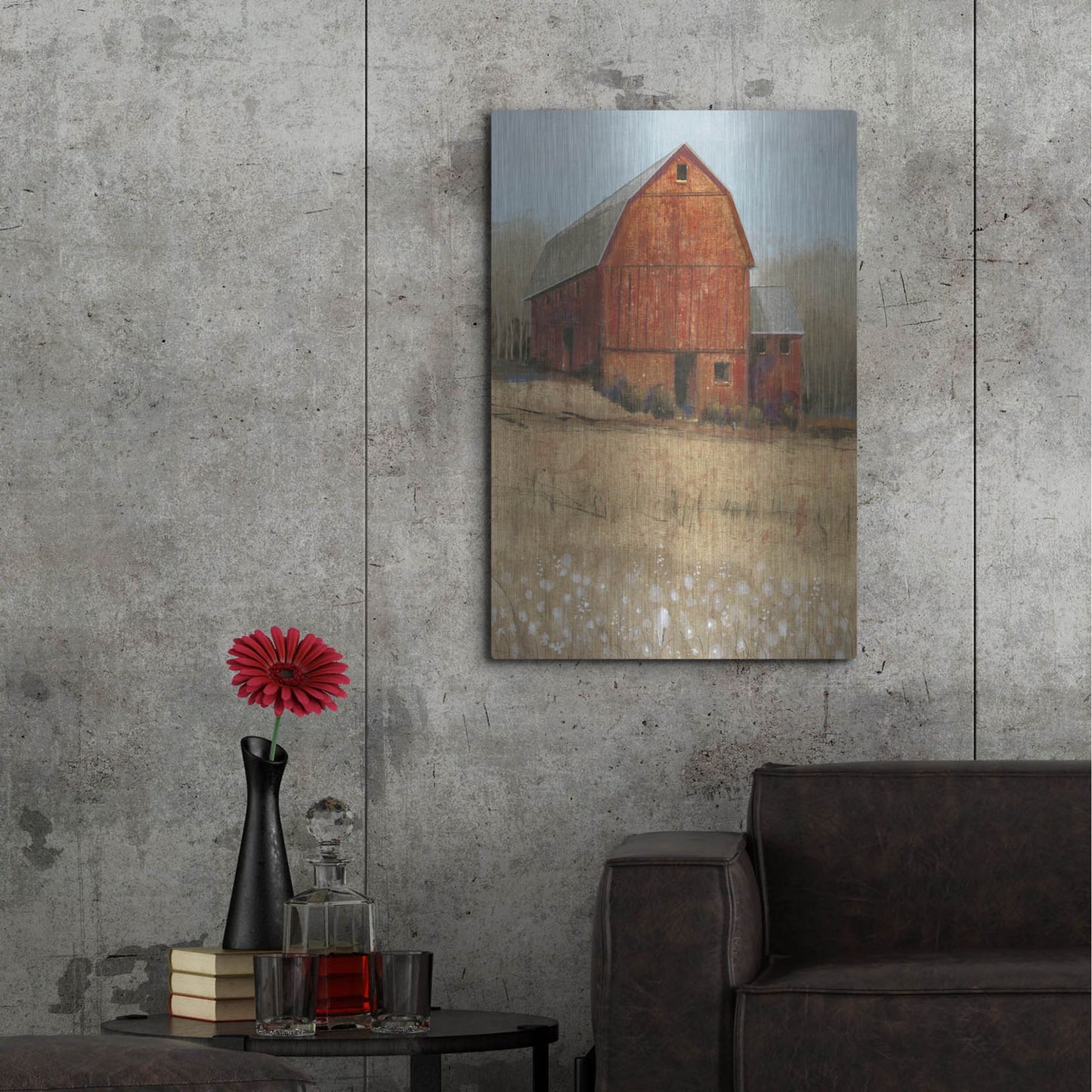 Luxe Metal Art 'Red Barn View I' by Tim O'Toole, Metal Wall Art,24x36