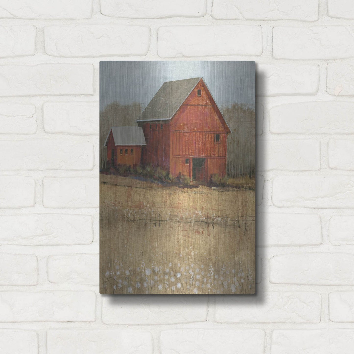 Luxe Metal Art 'Red Barn View II' by Tim O'Toole, Metal Wall Art,12x16