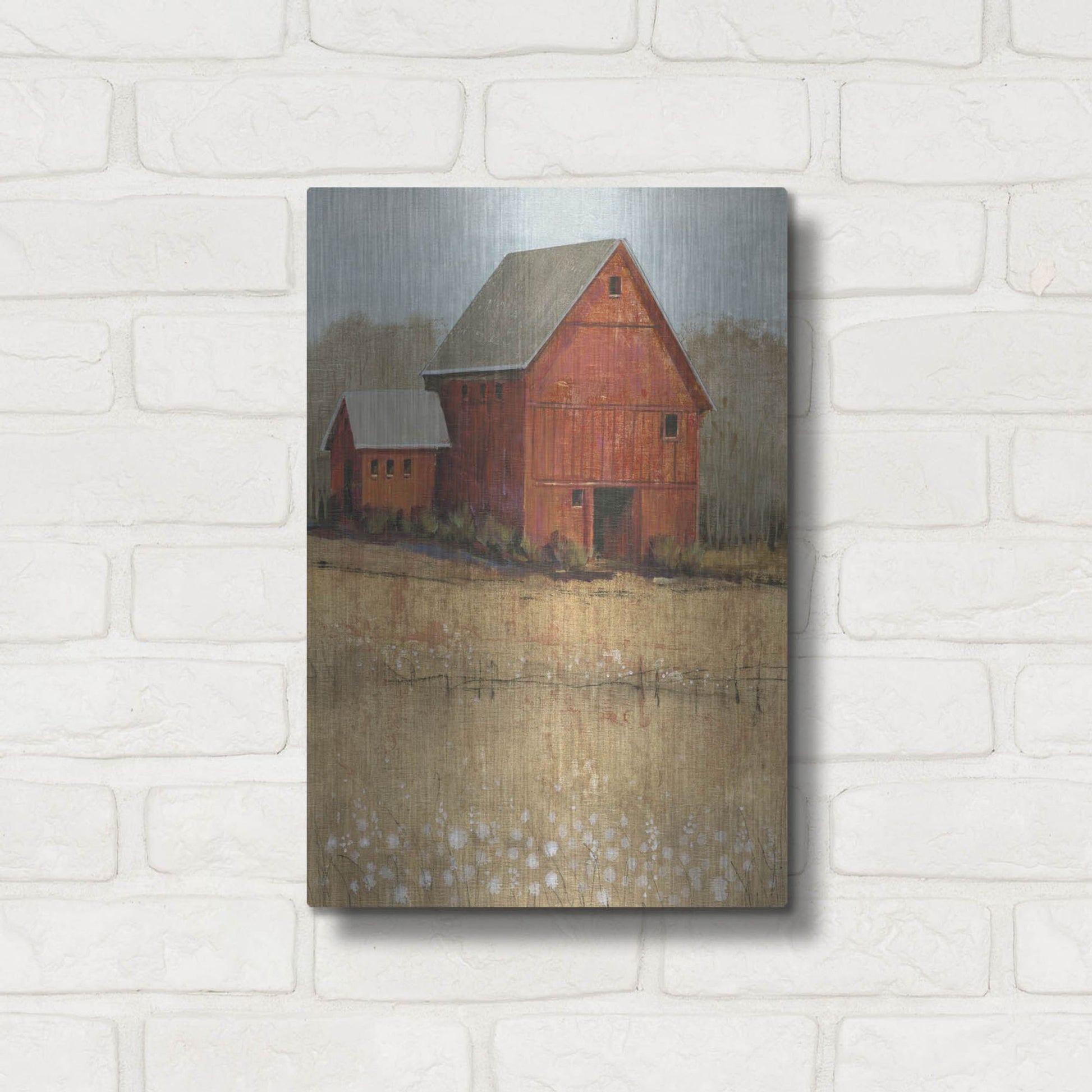 Luxe Metal Art 'Red Barn View II' by Tim O'Toole, Metal Wall Art,12x16