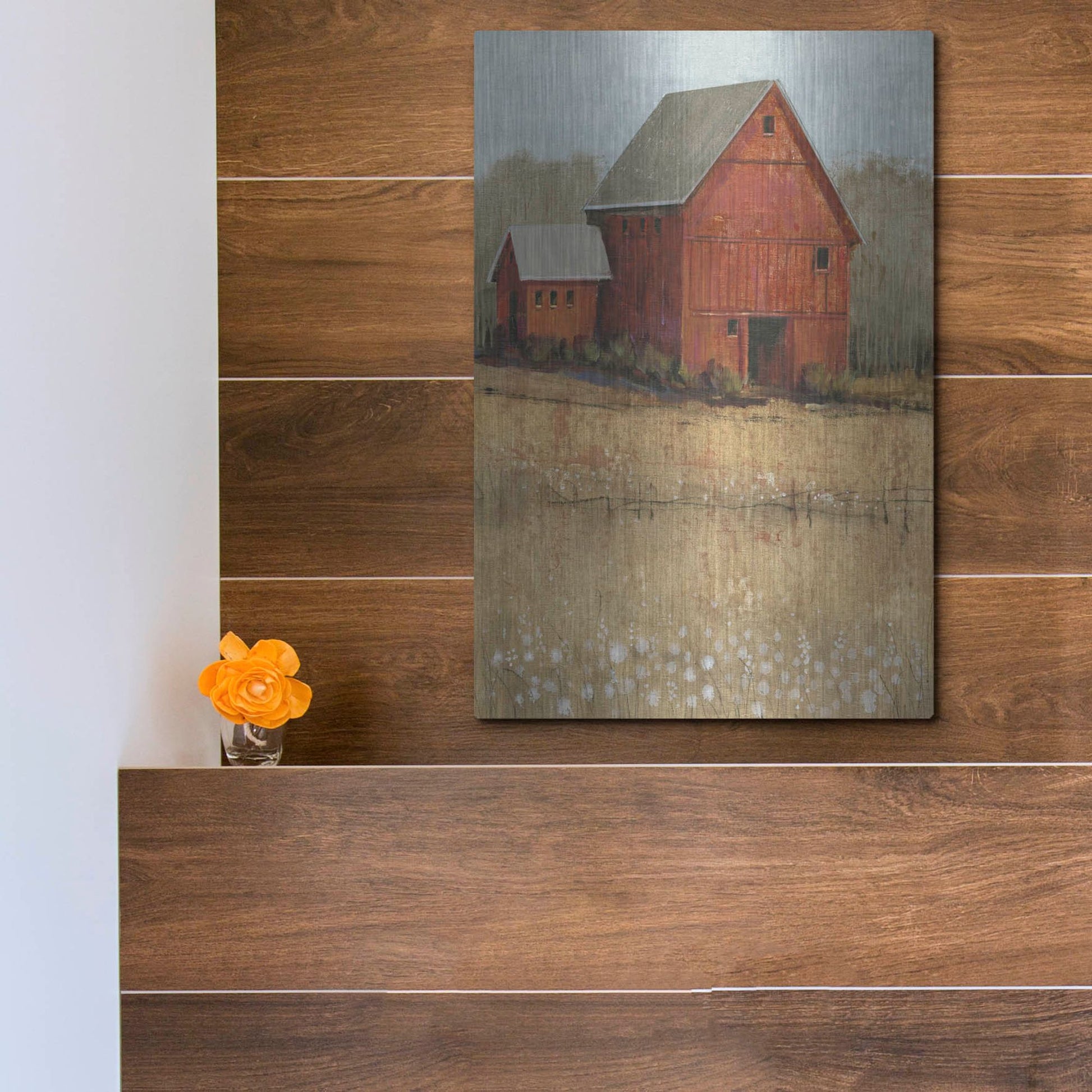 Luxe Metal Art 'Red Barn View II' by Tim O'Toole, Metal Wall Art,12x16