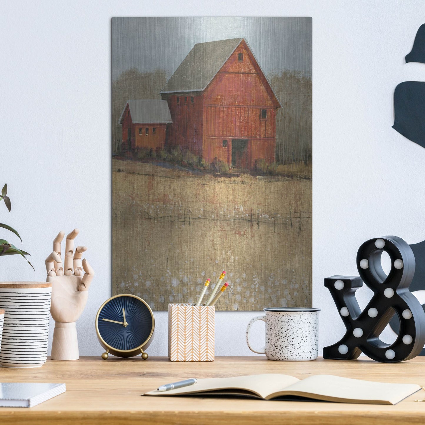 Luxe Metal Art 'Red Barn View II' by Tim O'Toole, Metal Wall Art,12x16
