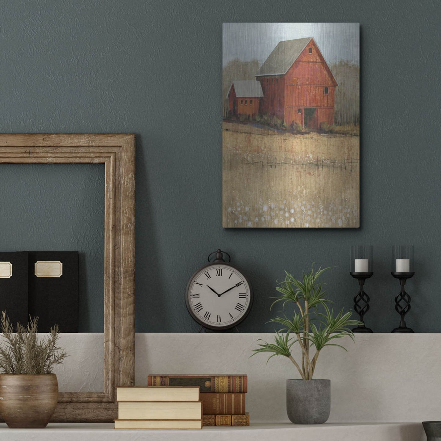 Luxe Metal Art 'Red Barn View II' by Tim O'Toole, Metal Wall Art,12x16