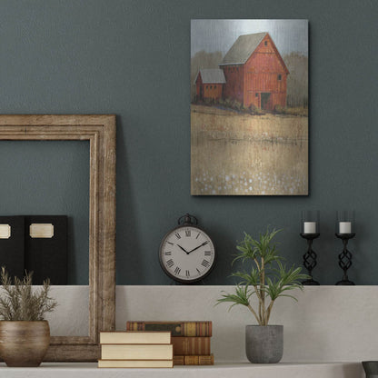 Luxe Metal Art 'Red Barn View II' by Tim O'Toole, Metal Wall Art,12x16