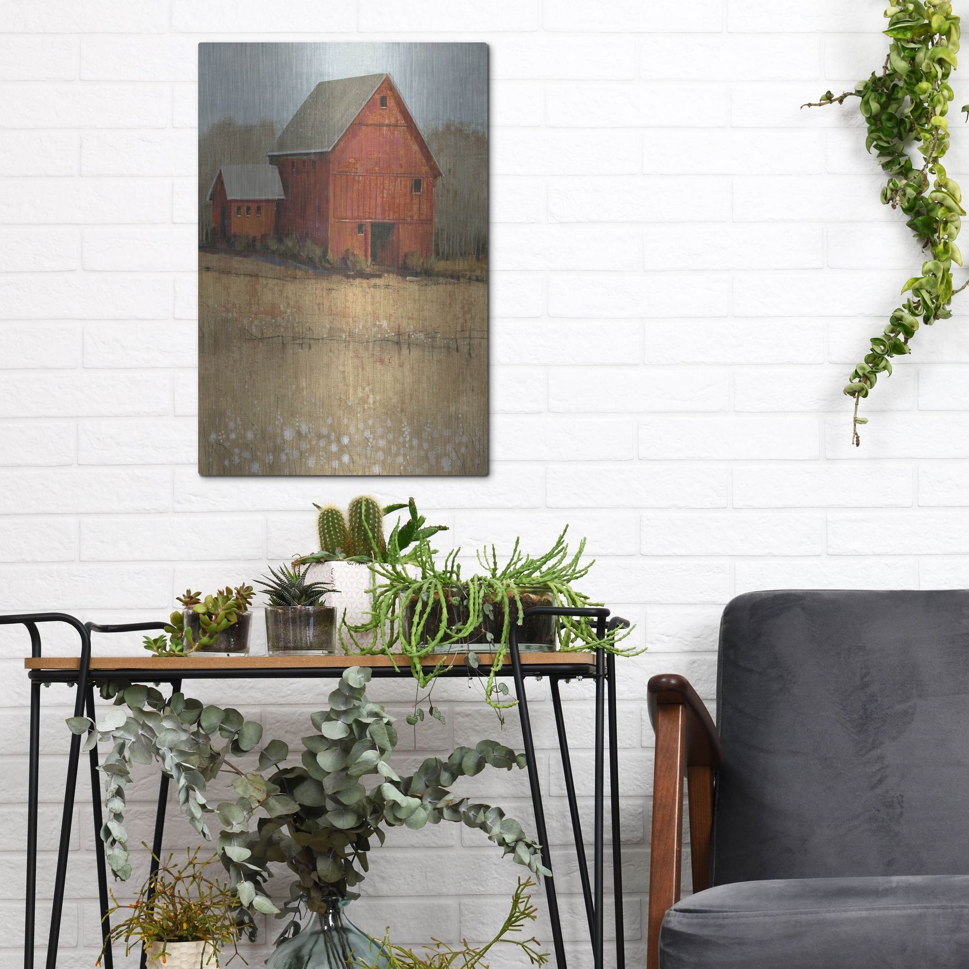 Luxe Metal Art 'Red Barn View II' by Tim O'Toole, Metal Wall Art,12x16