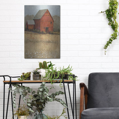 Luxe Metal Art 'Red Barn View II' by Tim O'Toole, Metal Wall Art,12x16