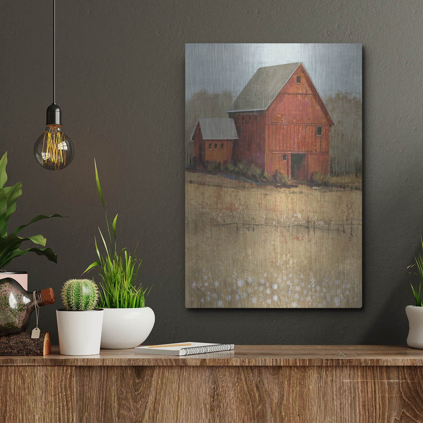 Luxe Metal Art 'Red Barn View II' by Tim O'Toole, Metal Wall Art,12x16
