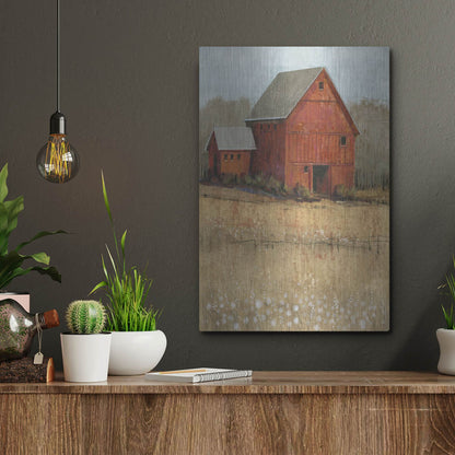 Luxe Metal Art 'Red Barn View II' by Tim O'Toole, Metal Wall Art,12x16