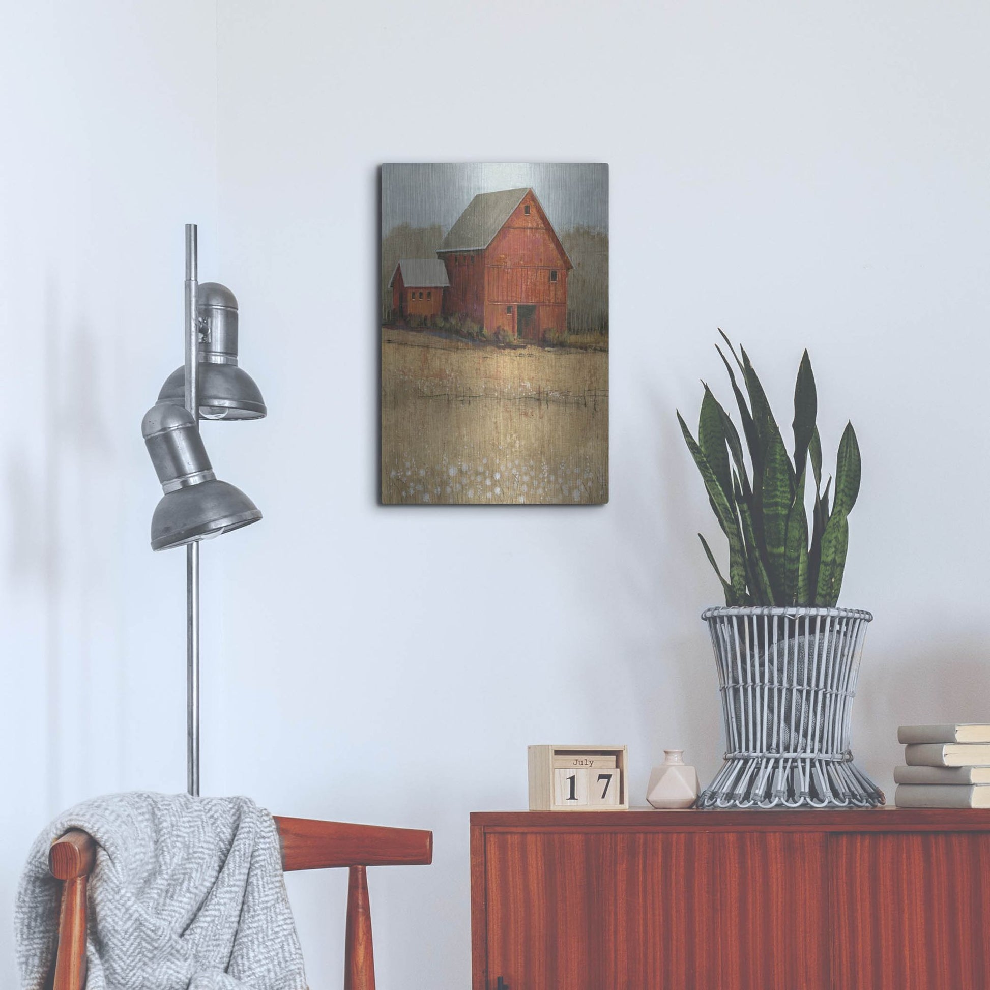 Luxe Metal Art 'Red Barn View II' by Tim O'Toole, Metal Wall Art,16x24