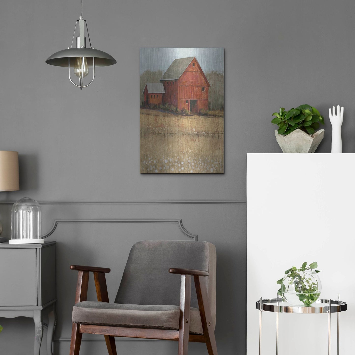 Luxe Metal Art 'Red Barn View II' by Tim O'Toole, Metal Wall Art,16x24
