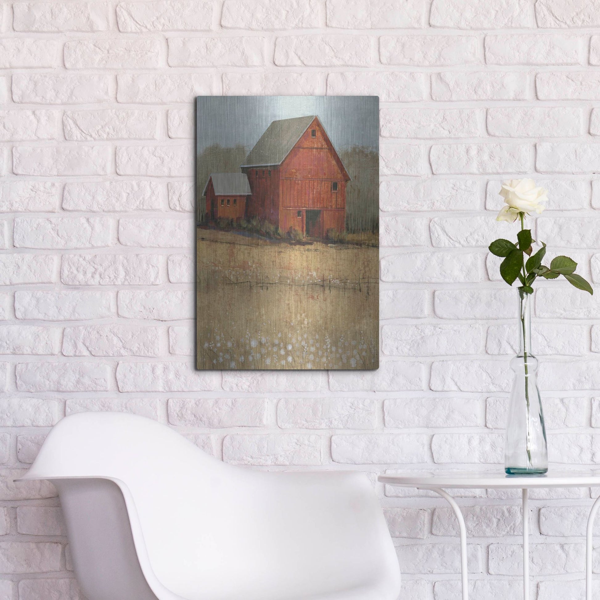Luxe Metal Art 'Red Barn View II' by Tim O'Toole, Metal Wall Art,16x24