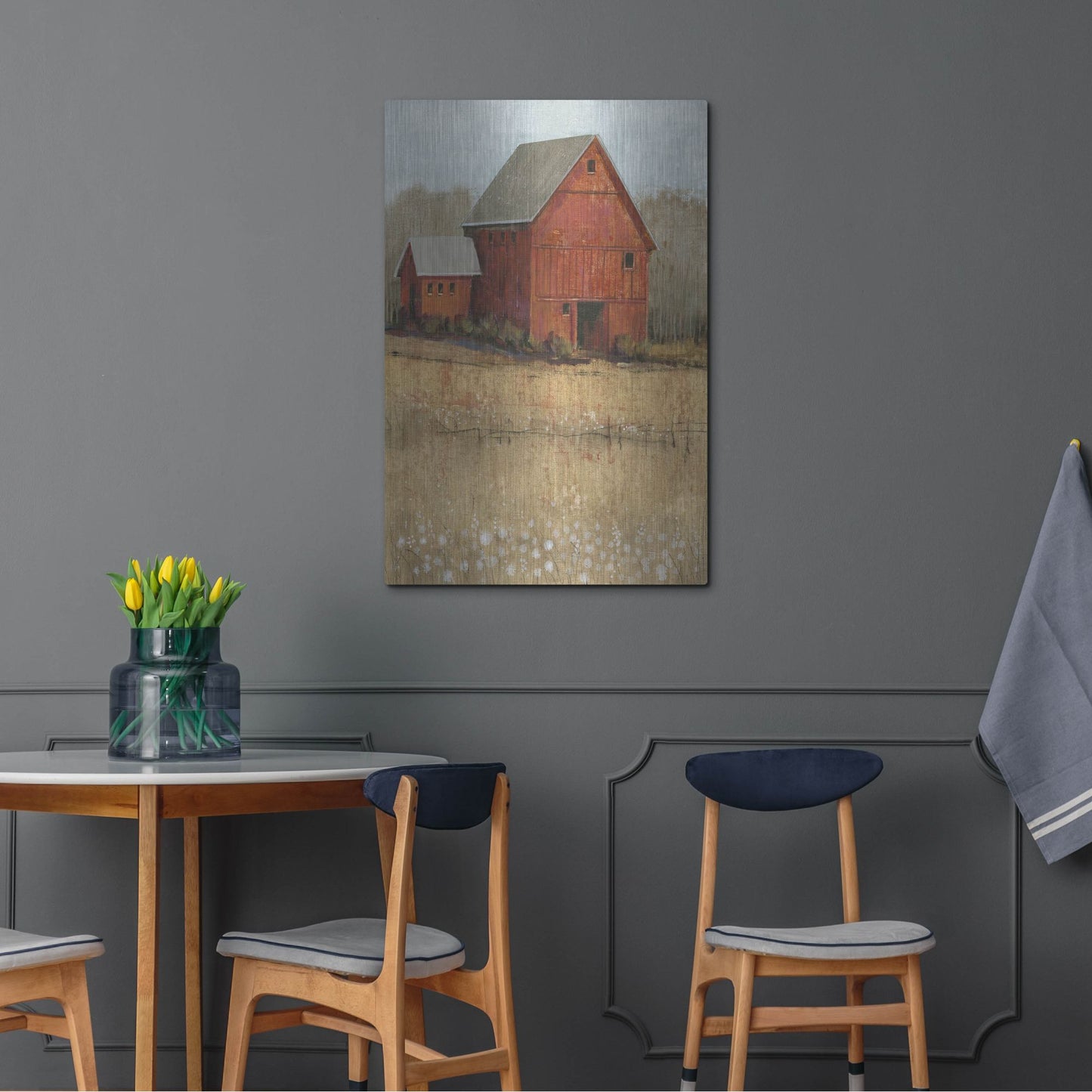 Luxe Metal Art 'Red Barn View II' by Tim O'Toole, Metal Wall Art,24x36