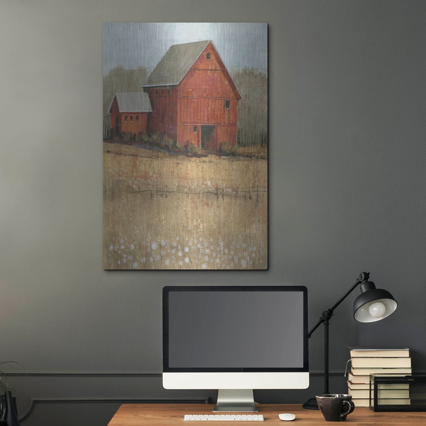 Luxe Metal Art 'Red Barn View II' by Tim O'Toole, Metal Wall Art,24x36