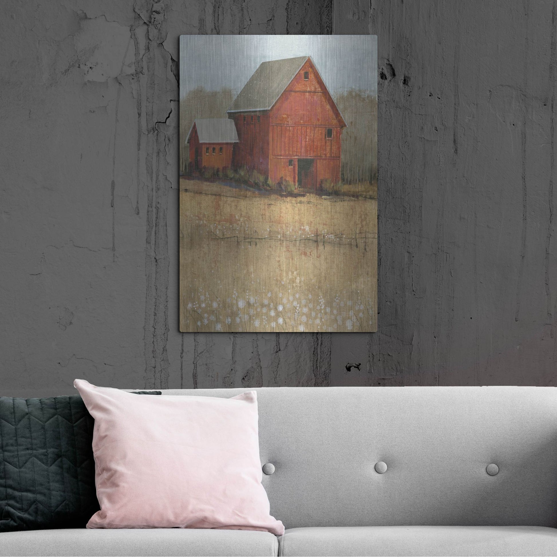 Luxe Metal Art 'Red Barn View II' by Tim O'Toole, Metal Wall Art,24x36