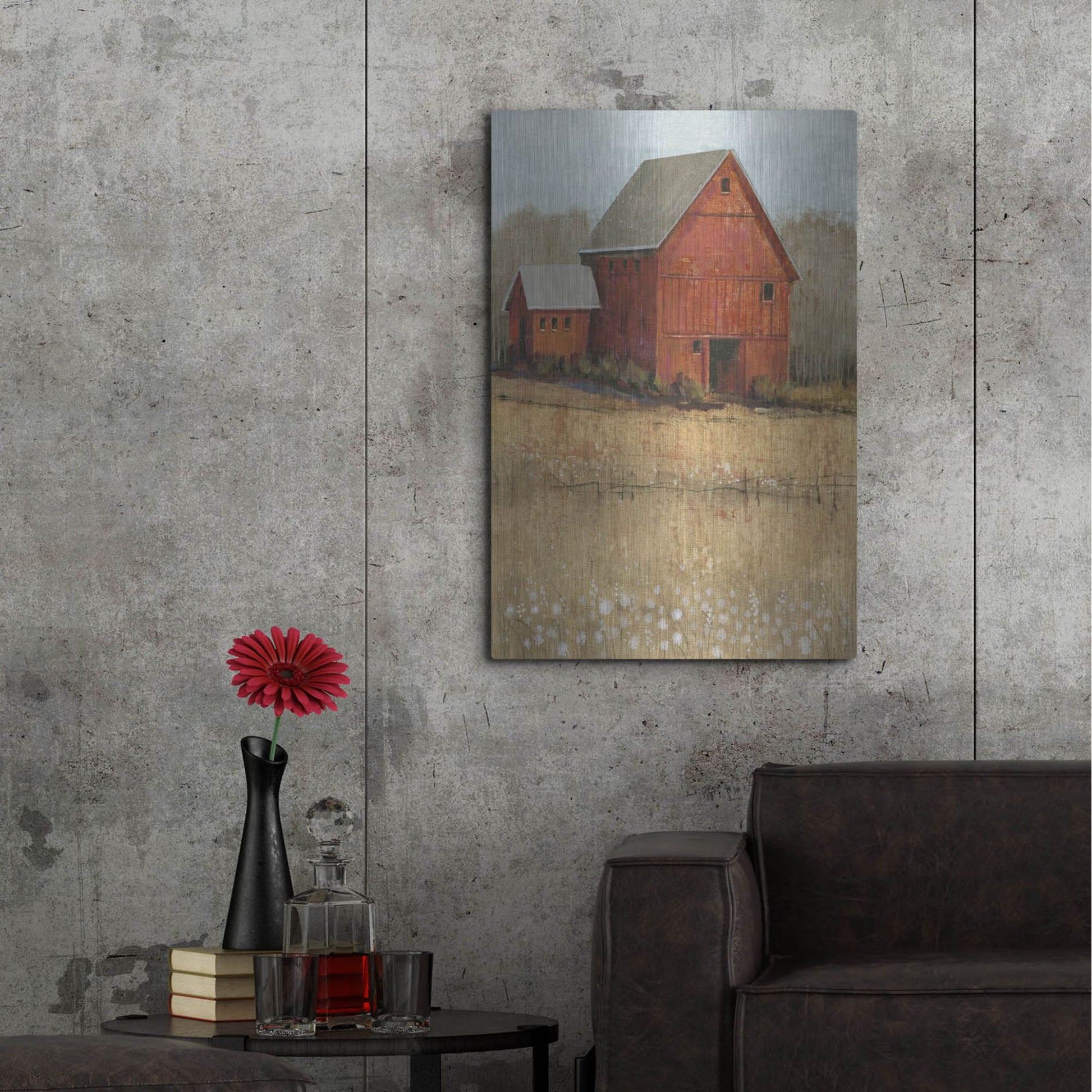 Luxe Metal Art 'Red Barn View II' by Tim O'Toole, Metal Wall Art,24x36