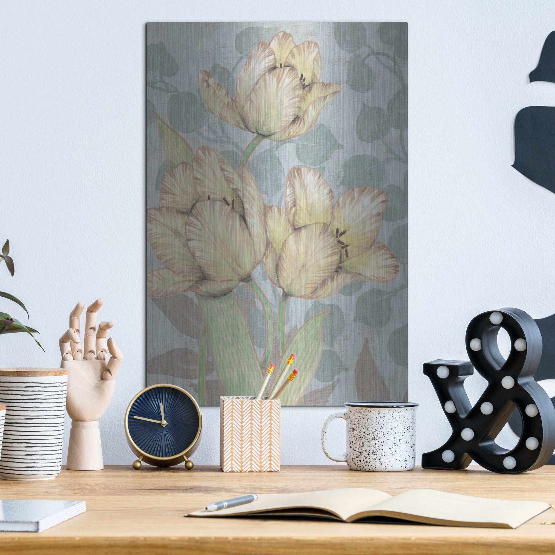 Luxe Metal Art 'Trois Fleurs II' by Tim O'Toole, Metal Wall Art,12x16
