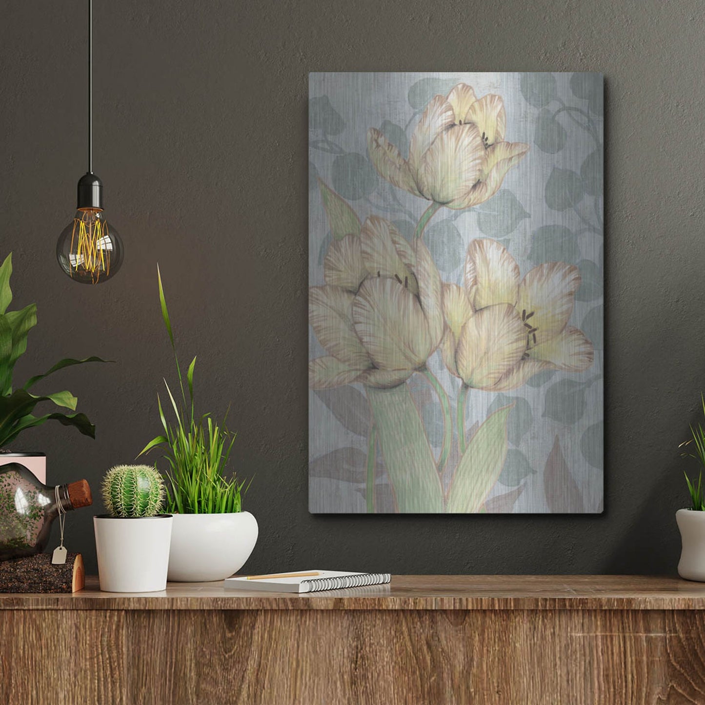 Luxe Metal Art 'Trois Fleurs II' by Tim O'Toole, Metal Wall Art,12x16