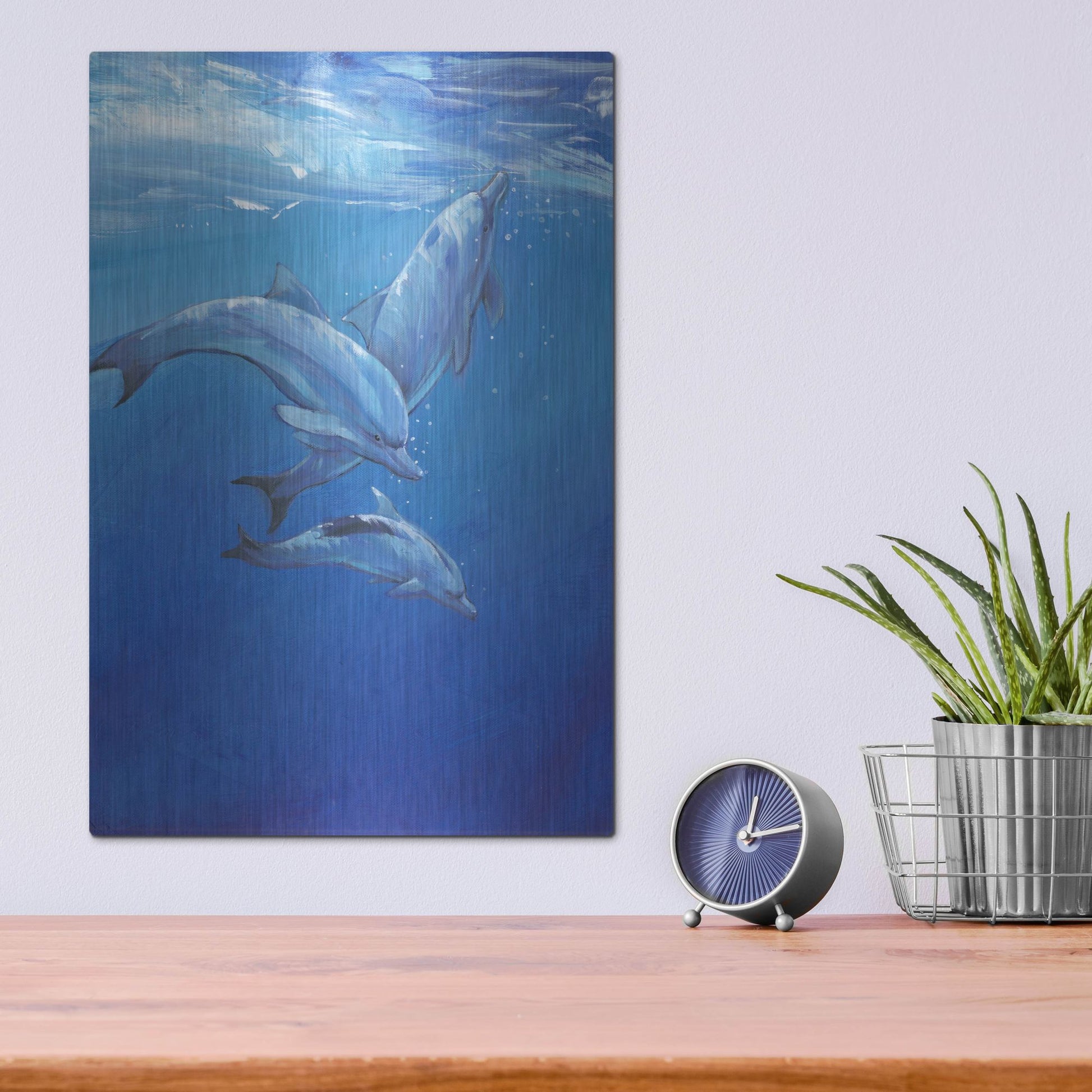 Luxe Metal Art 'Under Sea Dolphins' by Tim O'Toole, Metal Wall Art,12x16