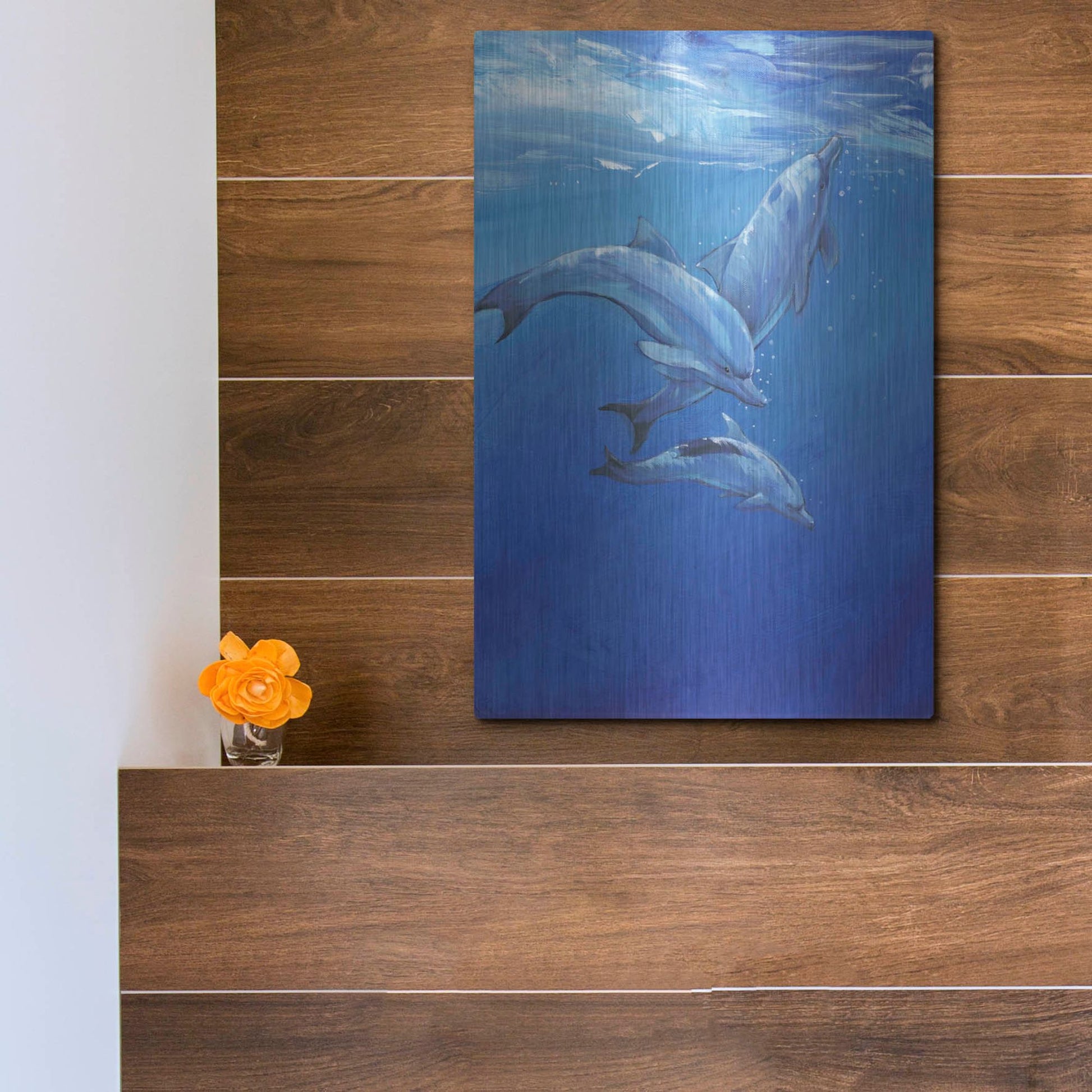 Luxe Metal Art 'Under Sea Dolphins' by Tim O'Toole, Metal Wall Art,12x16