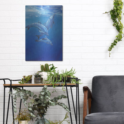 Luxe Metal Art 'Under Sea Dolphins' by Tim O'Toole, Metal Wall Art,12x16