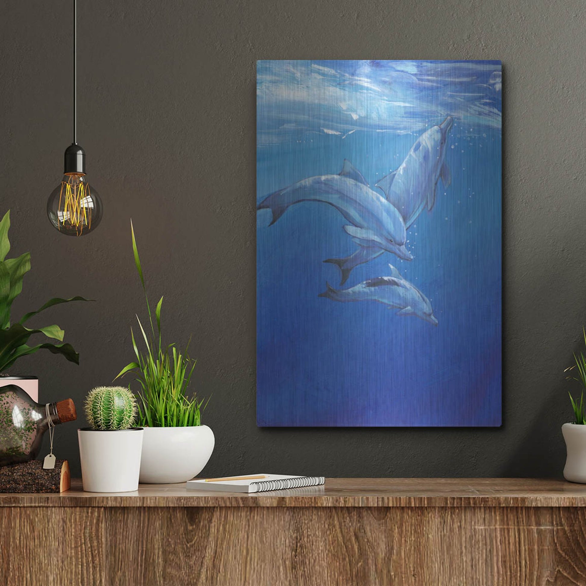 Luxe Metal Art 'Under Sea Dolphins' by Tim O'Toole, Metal Wall Art,12x16