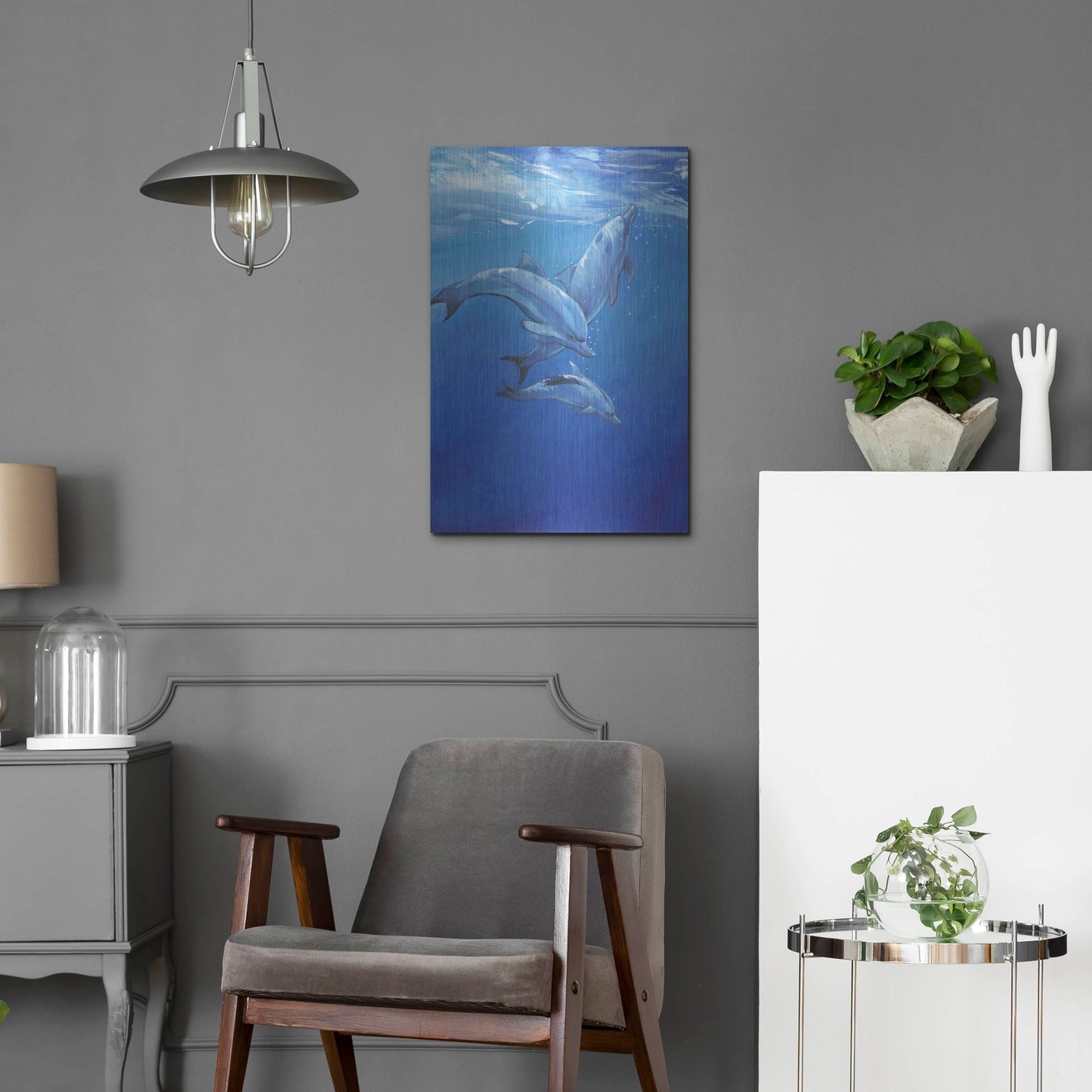 Luxe Metal Art 'Under Sea Dolphins' by Tim O'Toole, Metal Wall Art,16x24