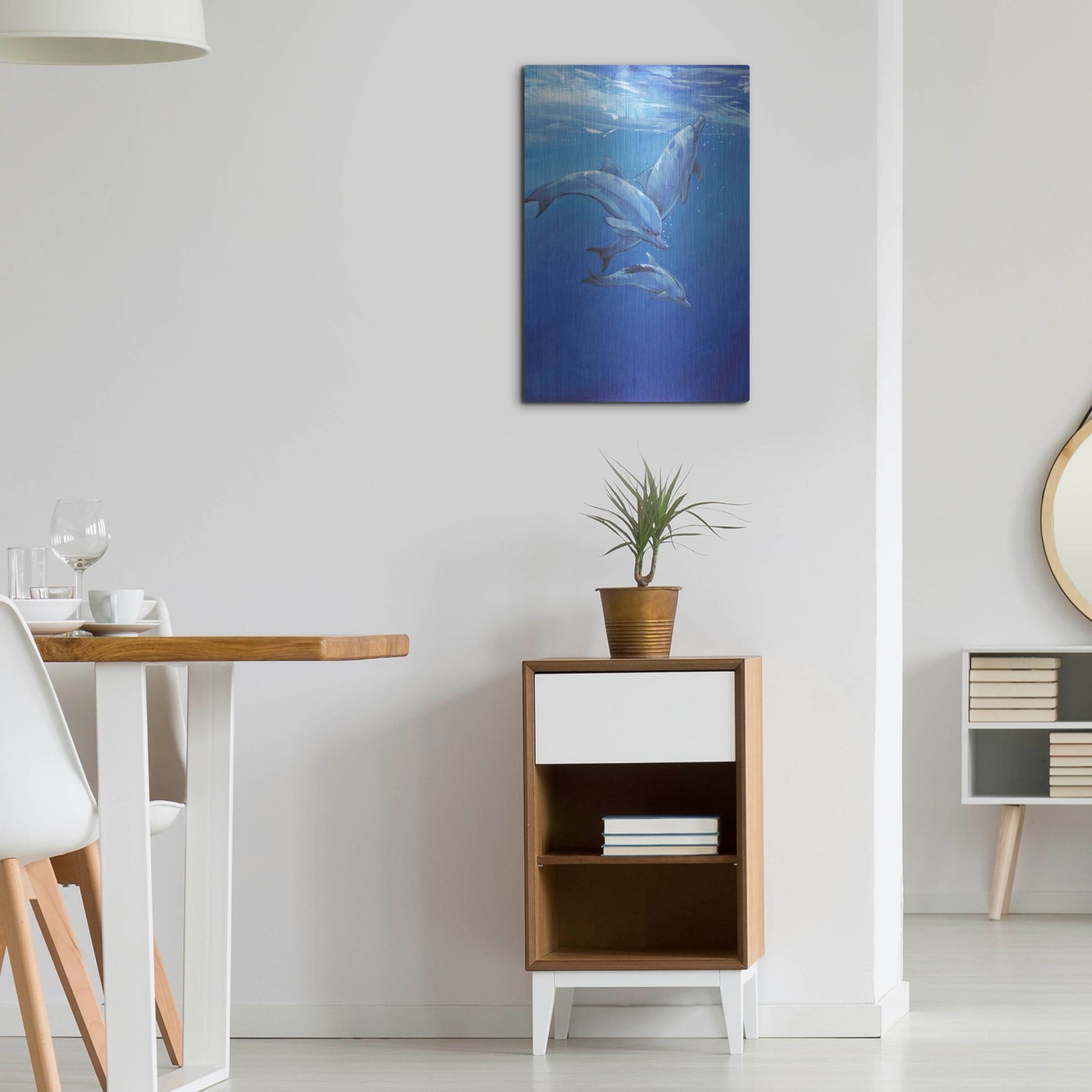 Luxe Metal Art 'Under Sea Dolphins' by Tim O'Toole, Metal Wall Art,16x24