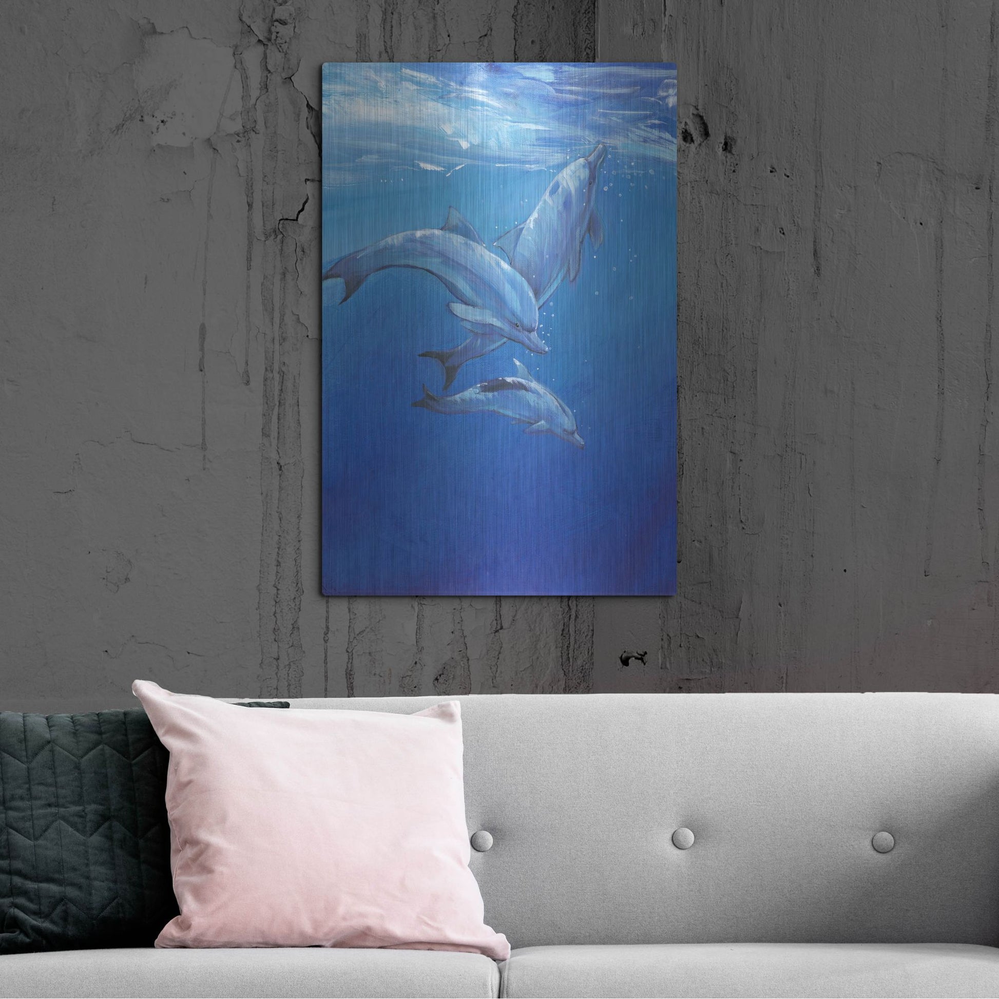 Luxe Metal Art 'Under Sea Dolphins' by Tim O'Toole, Metal Wall Art,24x36