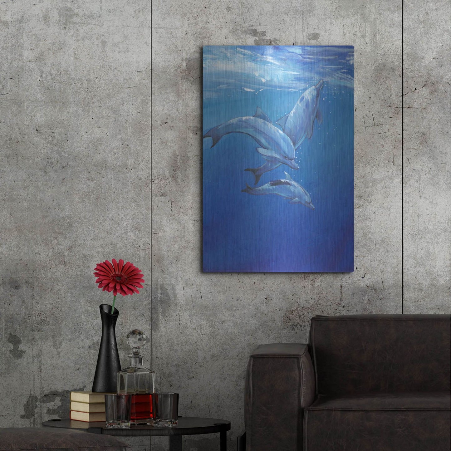 Luxe Metal Art 'Under Sea Dolphins' by Tim O'Toole, Metal Wall Art,24x36