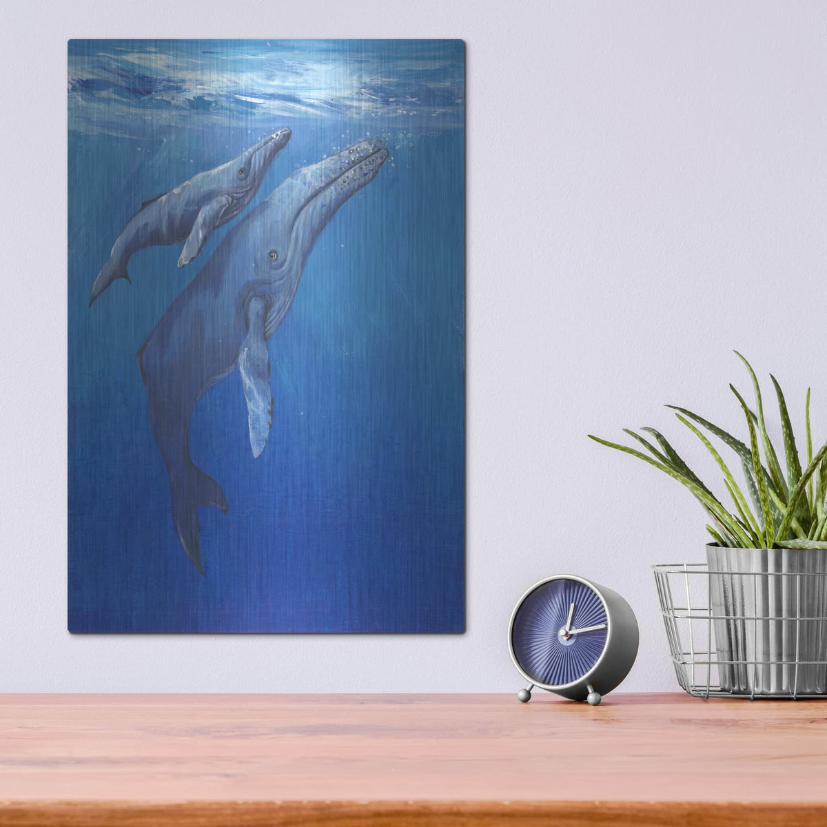 Luxe Metal Art 'Under Sea Whales I' by Tim O'Toole, Metal Wall Art,12x16