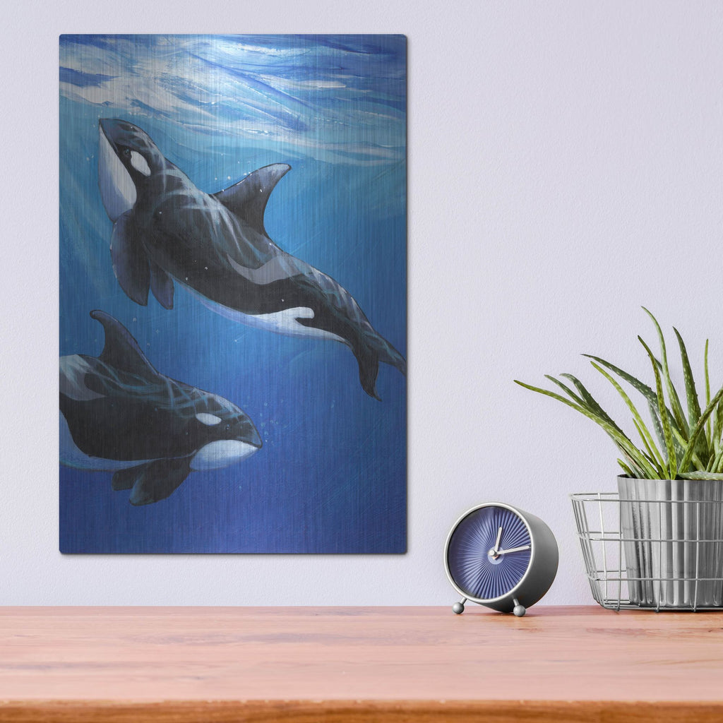 Luxe Metal Art 'Under Sea Whales II' by Tim O'Toole, Metal Wall Art,12x16
