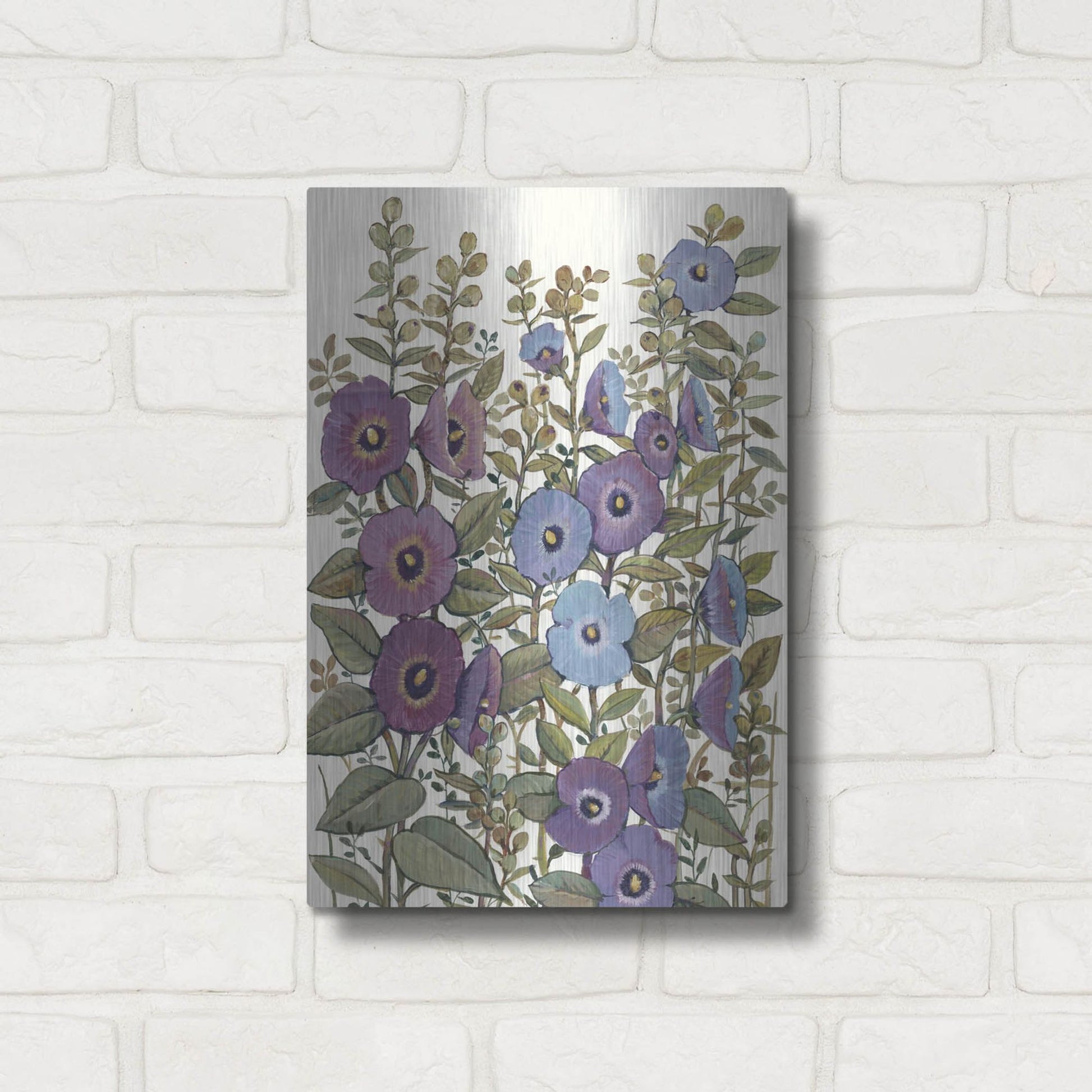 Luxe Metal Art 'Hollyhocks in Bloom I' by Tim O'Toole, Metal Wall Art,12x16