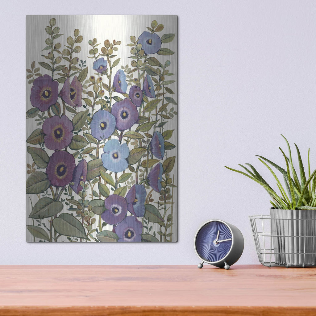 Luxe Metal Art 'Hollyhocks in Bloom I' by Tim O'Toole, Metal Wall Art,12x16