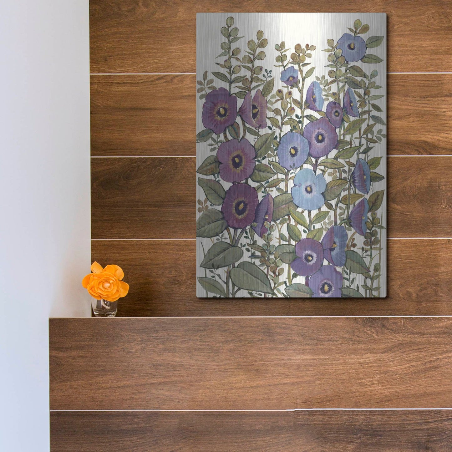 Luxe Metal Art 'Hollyhocks in Bloom I' by Tim O'Toole, Metal Wall Art,12x16