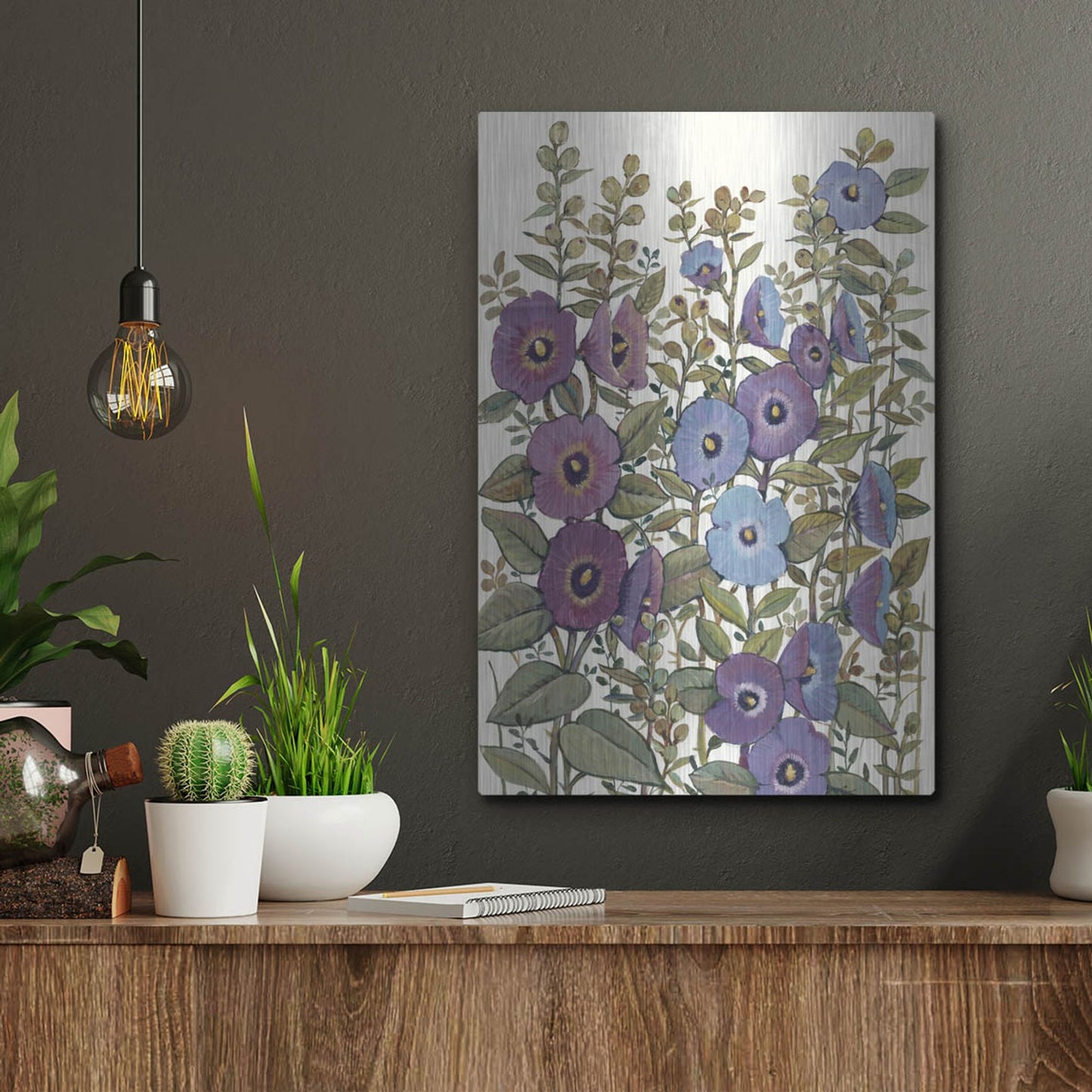 Luxe Metal Art 'Hollyhocks in Bloom I' by Tim O'Toole, Metal Wall Art,12x16